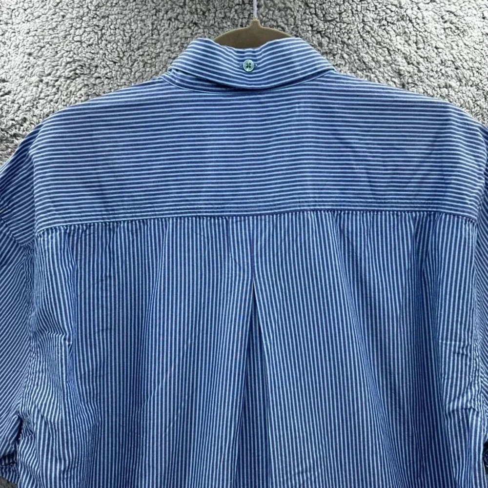 Ferrioni Collection Mens XL Blue White Striped Short Sleeve Button Down Shirt